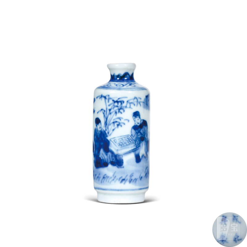 清中期青花竹林对弈图鼻烟壶